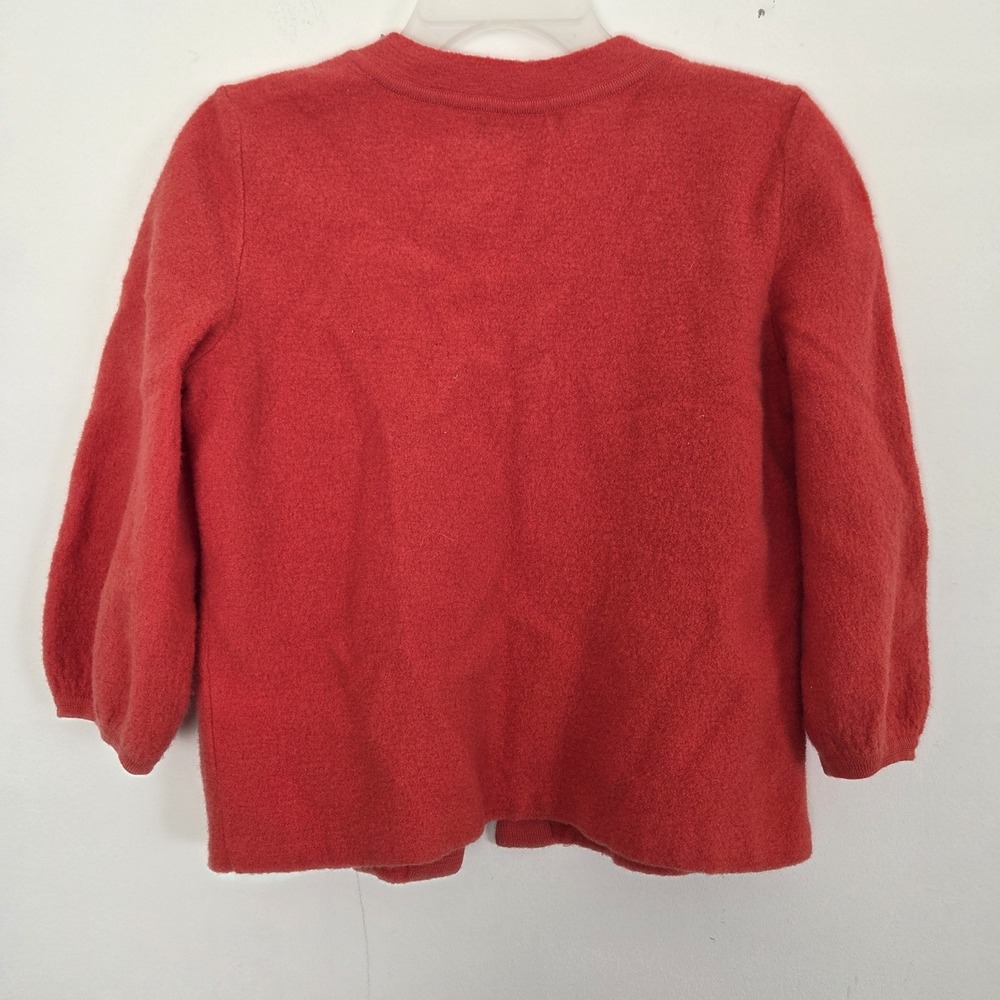 Jones Of New York 100% Merino Wool Orange Artsy 3/4 Puff Sleeve Cardigan Sz Lrg - Picture 11 of 16